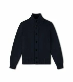 TOM FORD WOOL SILK FULL BUTTON THROUGH - NAVY