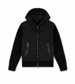 TOM FORD MERINO AND NYLON HOODED ZIP JACKET - BLACK