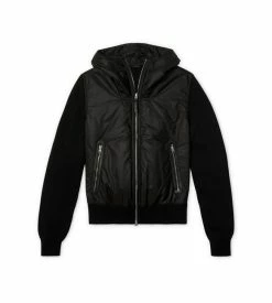 TOM FORD NYLON FRONT MERINO HOOD ZIP THROUGH - BLACK