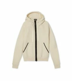 TOM FORD CASHMERE HOOD ZIP THROUGH KNIT - WHITE
