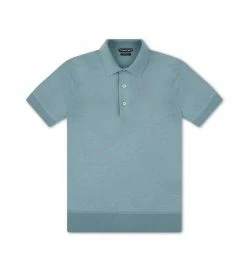 TOM FORD FINE GAUGE CASHMERE SILK POLO - SKY