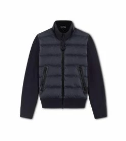 TOM FORD NYLON DOWN FRONT MERINO BLOUSON - NAVY