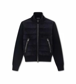 TOM FORD SUEDE DOWN FRONT MERINO BLOUSON - NAVY