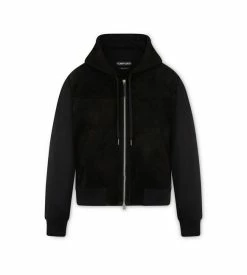TOM FORD SUEDE MERINO HOODIE - BLACK