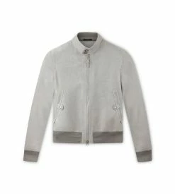 TOM FORD LIGHT SUEDE HARRINGTON JACKET - LIGHT GREY