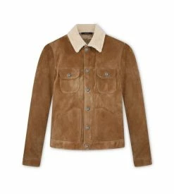 TOM FORD CASHMERE SUEDE SHEARLING TRIM TRUCKER - CAMEL