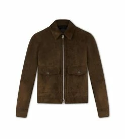 TOM FORD ZIP COLLAR BLOUSON - DARK OLIVE