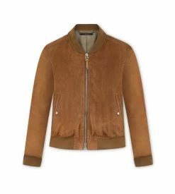 TOM FORD LIGHT SUEDE BOMBER - TOBACCO