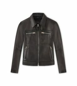 TOM FORD ICON LEATHER ZIP BLOUSON - BLACK