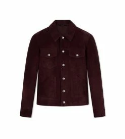 TOM FORD BUTTERY SUEDE WESTERN BLOUSON - BURGUNDY