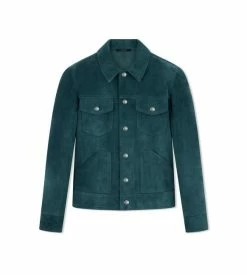 TOM FORD BUTTERY SUEDE WESTERN BLOUSON - TEAL