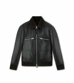 TOM FORD SMALL GRAIN SHEARLING COLLAR FLIGHT BOMBER - BLACK