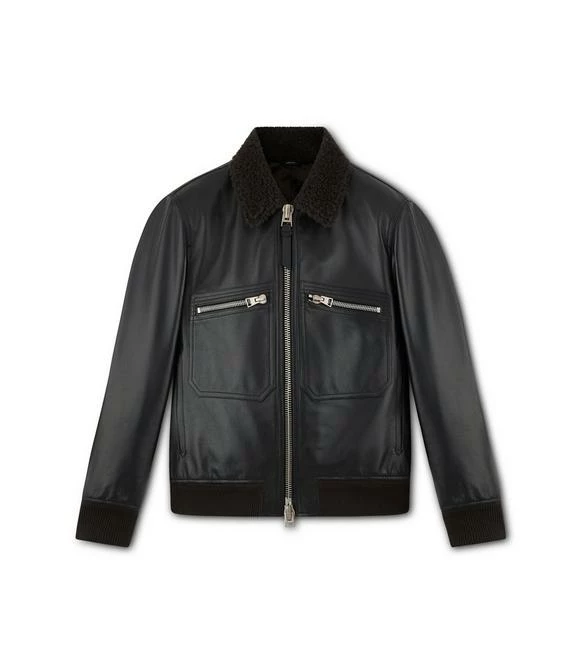 TOM FORD SMALL GRAIN SHEARLING COLLAR FLIGHT BOMBER - BLACK
