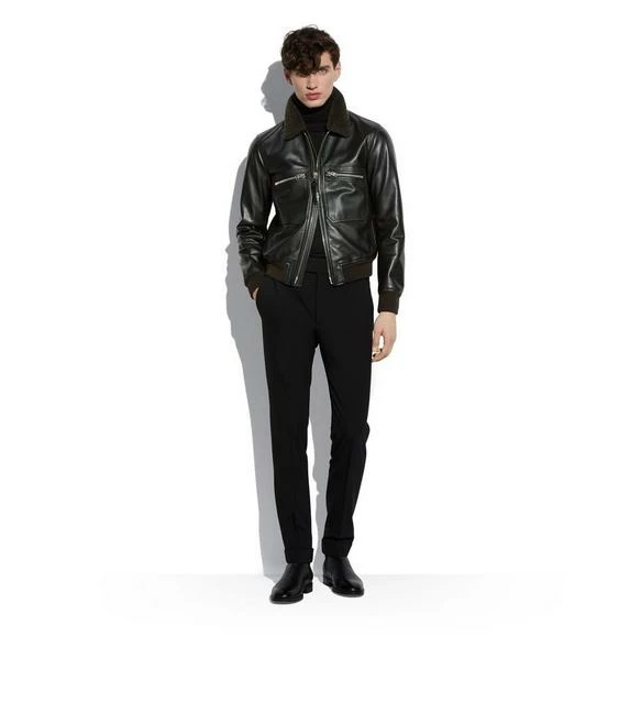 TOM FORD SMALL GRAIN SHEARLING COLLAR FLIGHT BOMBER - BLACK - Image 2