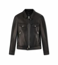 TOM FORD NAPPA PLONGE ZIP COLLAR BLOUSON - BLACK