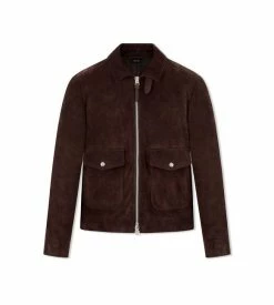 TOM FORD BUTTERY GRAIN COLLAR BLOUSON - BURGUNDY