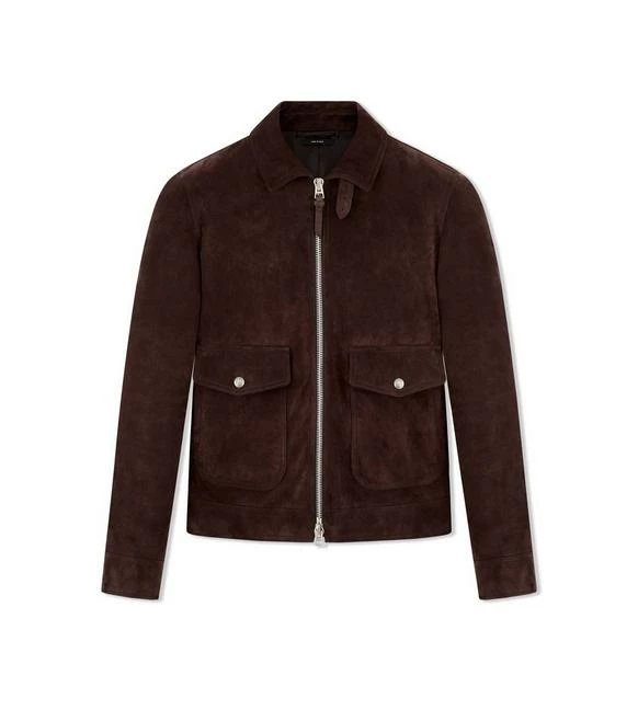 TOM FORD BUTTERY GRAIN COLLAR BLOUSON - BURGUNDY