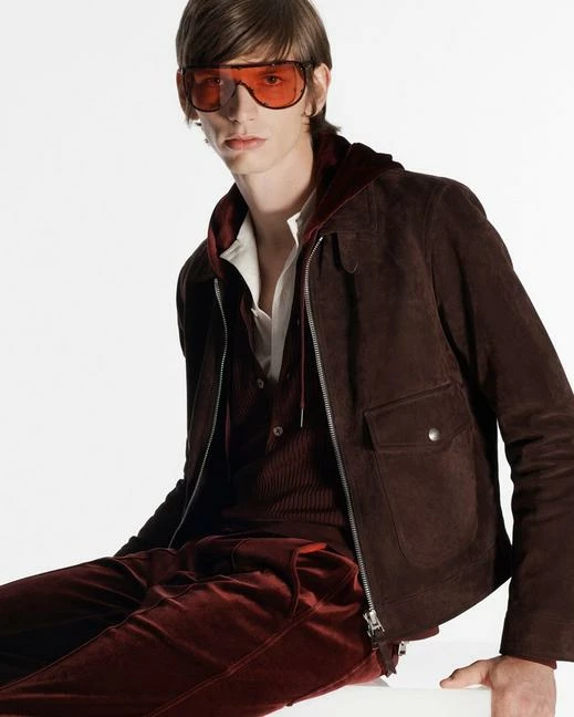 TOM FORD BUTTERY GRAIN COLLAR BLOUSON - BURGUNDY - Image 4