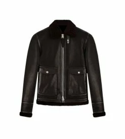 TOM FORD TUMBLED GRAIN SHEARLING BLOUSON - DARK BROWN