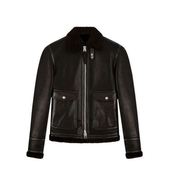 TOM FORD TUMBLED GRAIN SHEARLING BLOUSON - DARK BROWN
