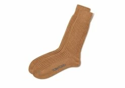 TOM FORD RIBBED CASHMERE LONG SOCKS - CAMEL