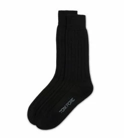 TOM FORD RIBBED CASHMERE LONG SOCKS - BLACK