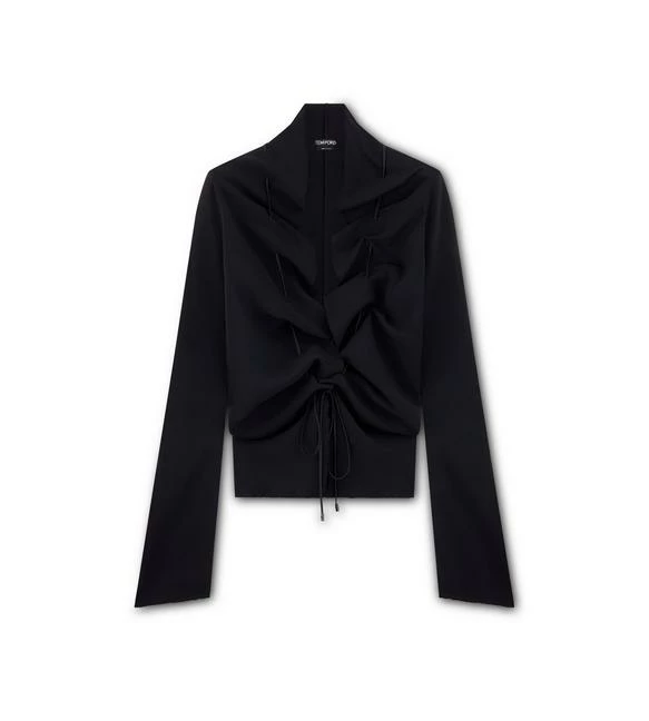 TOM FORD VISCOSE STRETCH CADY RUCHED TOP - BLACK