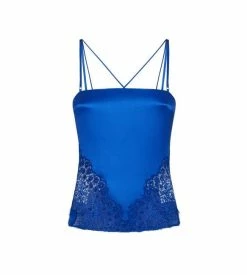 TOM FORD SILK SATIN TOP WITH LACE INSERTS - COBALT BLUE