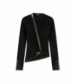 TOM FORD SLICK JERSEY RUCHED JACKET - BLACK