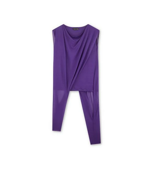 TOM FORD CREPE JERSEY ASYMMETRIC T-SHIRT - VIOLET