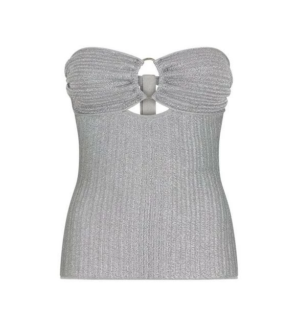 TOM FORD METALLIC WOOL STRAPLESS TOP - SILVER