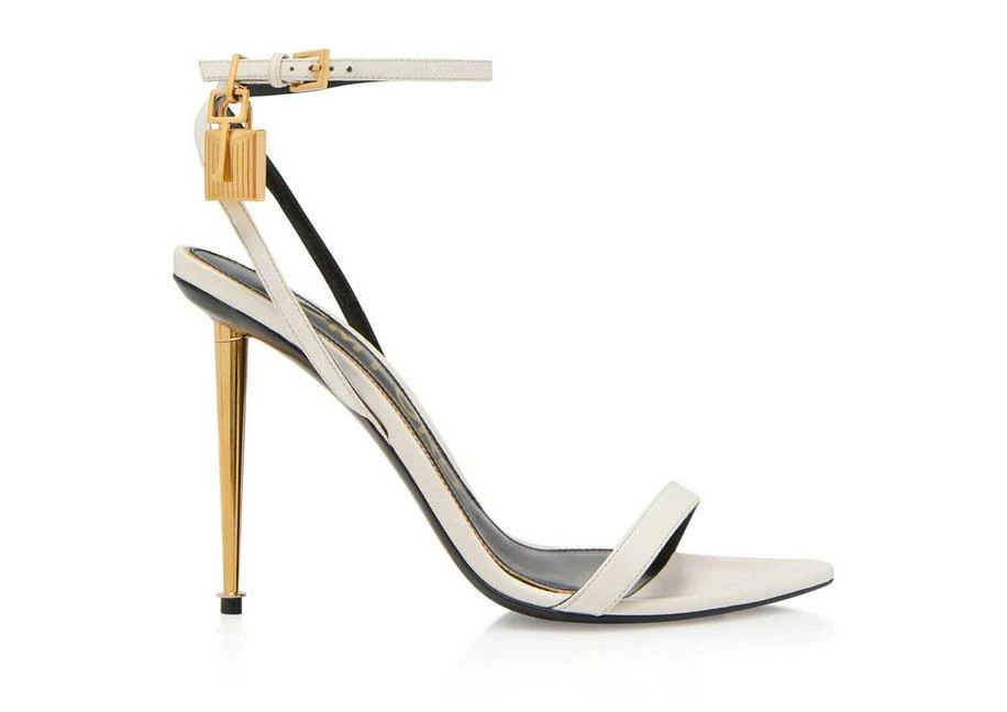 TOM FORD SHINY LEATHER PADLOCK POINTY NAKED SANDAL - CHALK