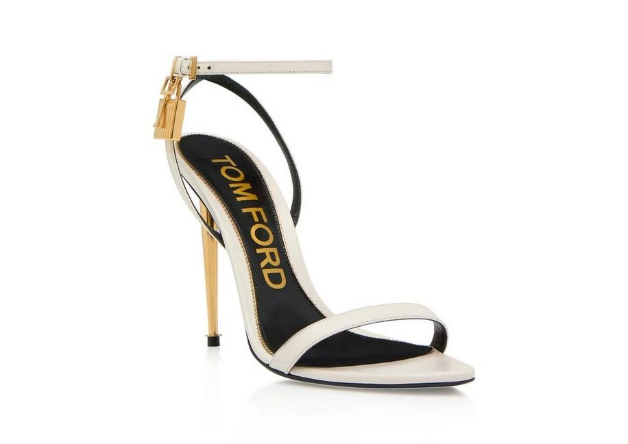 TOM FORD SHINY LEATHER PADLOCK POINTY NAKED SANDAL - CHALK - Image 4
