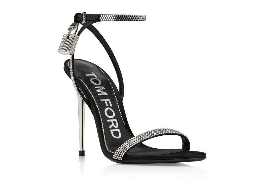 TOM FORD CRYSTAL EMBELLISHED SATIN PADLOCK POINTY NAKED SANDAL - BLACK CRYSTAL - Image 2