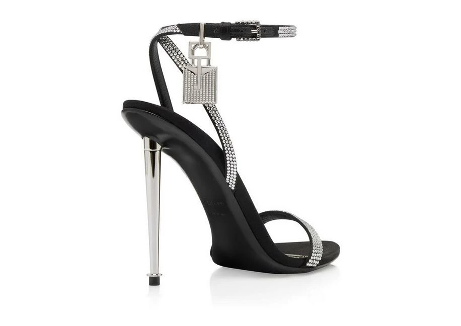 TOM FORD CRYSTAL EMBELLISHED SATIN PADLOCK POINTY NAKED SANDAL - BLACK CRYSTAL - Image 3