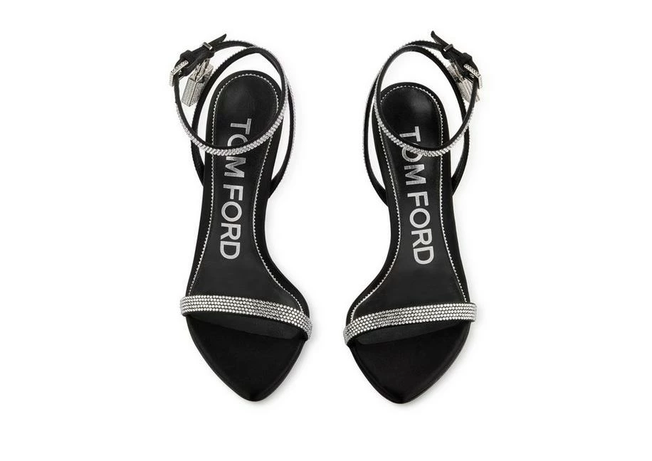 TOM FORD CRYSTAL EMBELLISHED SATIN PADLOCK POINTY NAKED SANDAL - BLACK CRYSTAL - Image 4