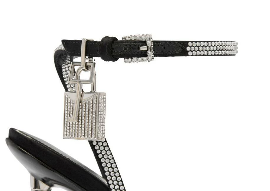 TOM FORD CRYSTAL EMBELLISHED SATIN PADLOCK POINTY NAKED SANDAL - BLACK CRYSTAL - Image 5