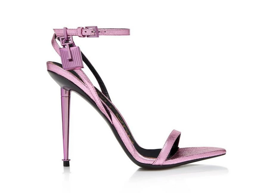 TOM FORD LAMINATED NAPPA PADLOCK POINTY NAKED SANDAL - LIGHT PINK