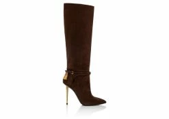 TOM FORD SUEDE LEATHER PADLOCK BOOT 105 MM - CHESTNUT