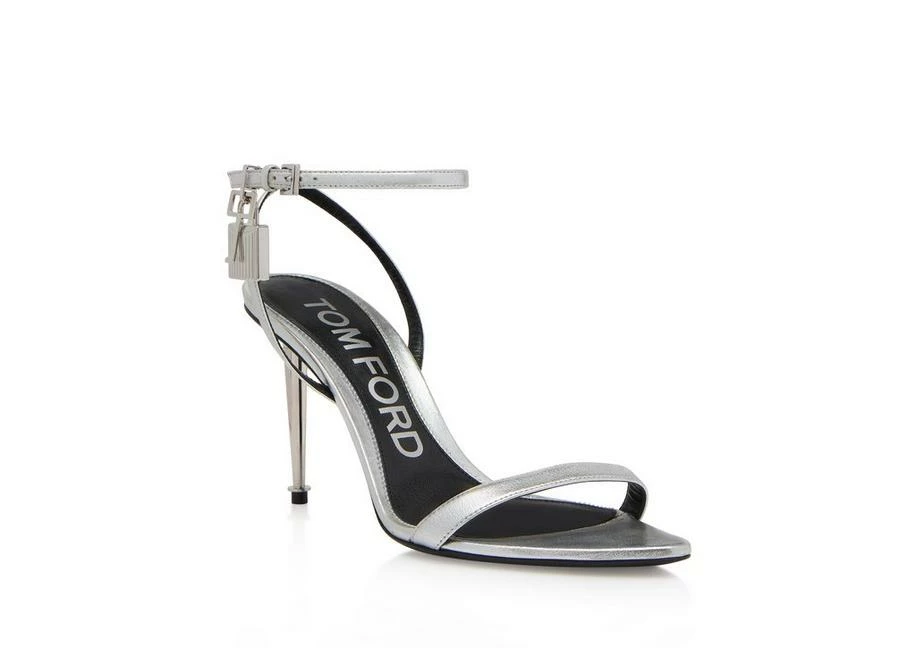 TOM FORD LAMINATED NAPPA PADLOCK POINTY NAKED SANDAL 85 MM - SILVER - Image 2
