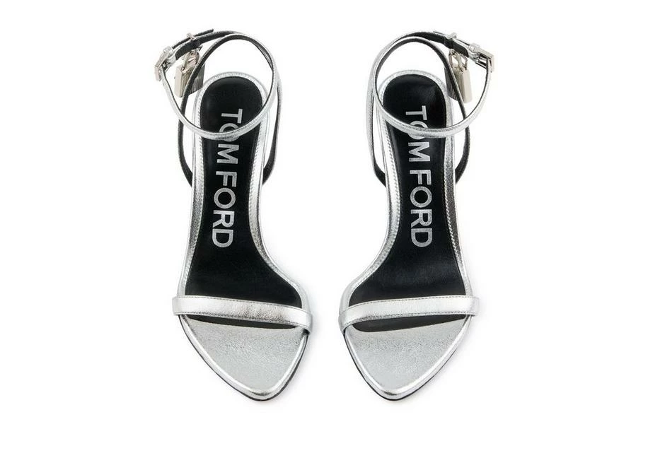 TOM FORD LAMINATED NAPPA PADLOCK POINTY NAKED SANDAL 85 MM - SILVER - Image 4