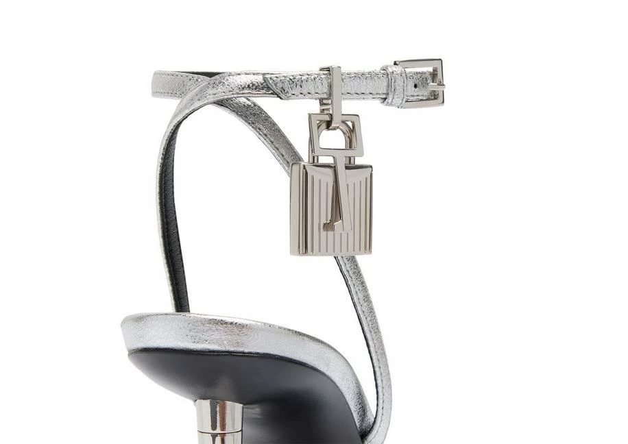 TOM FORD LAMINATED NAPPA PADLOCK POINTY NAKED SANDAL 85 MM - SILVER - Image 5