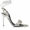 TOM FORD MIRROR LEATHER AND CRYSTAL STONES POINTY JEWEL SANDAL - SILVER + CRYSTAL
