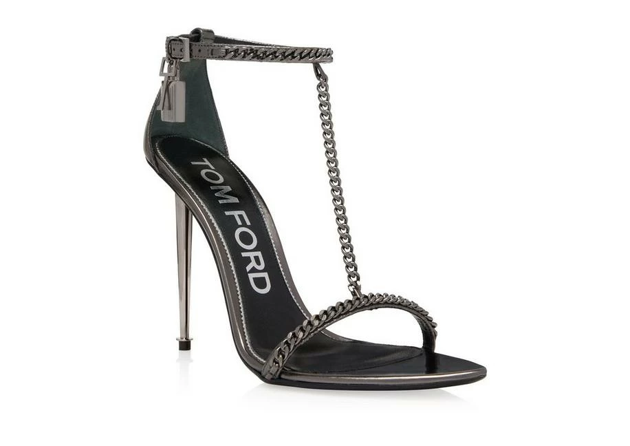 TOM FORD MIRROR LEATHER PADLOCK CHAIN POINTY NAKED SANDAL - GUNMETAL - Image 2