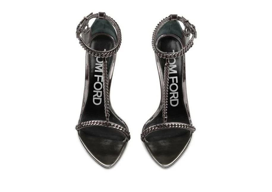 TOM FORD MIRROR LEATHER PADLOCK CHAIN POINTY NAKED SANDAL - GUNMETAL - Image 4