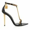 TOM FORD SHINY LEATHER PADLOCK POINTY NAKED SANDAL - BLACK