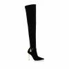 TOM FORD STRETCH SUEDE LEATHER PADLOCK OVER THE KNEE BOOT - BLACK