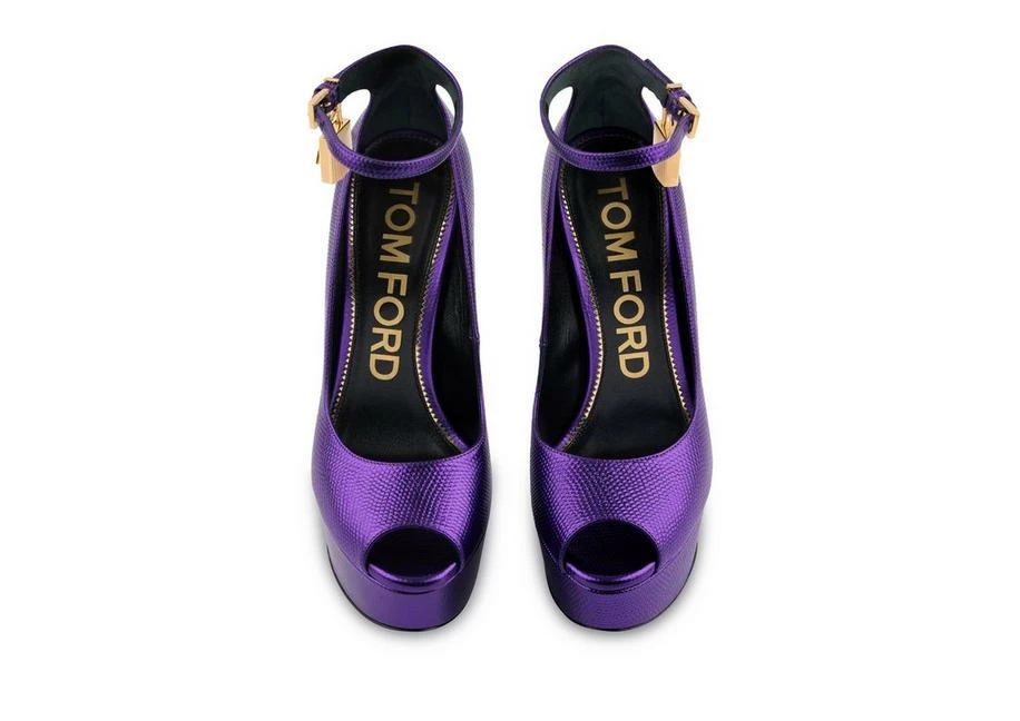 TOM FORD LAMINATED PRINTED LIZARD PADLOCK PEEP TOE PUMP - DAHLIA - Image 4