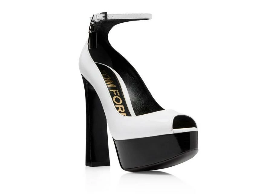 TOM FORD PATENT LEATHER PADLOCK PEEP TOE PUMP - WHITE + BLACK - Image 2