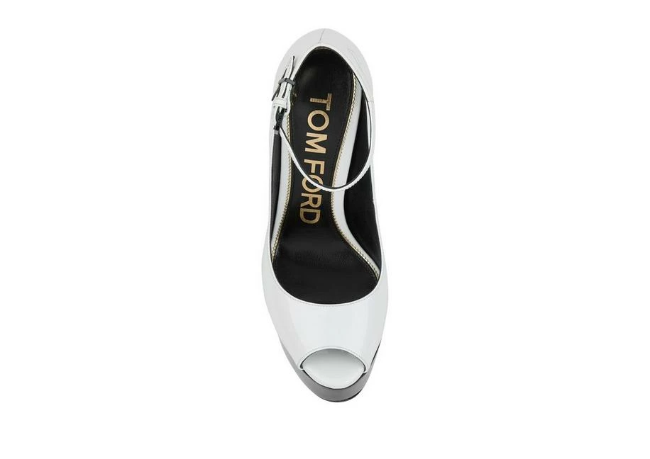 TOM FORD PATENT LEATHER PADLOCK PEEP TOE PUMP - WHITE + BLACK - Image 3